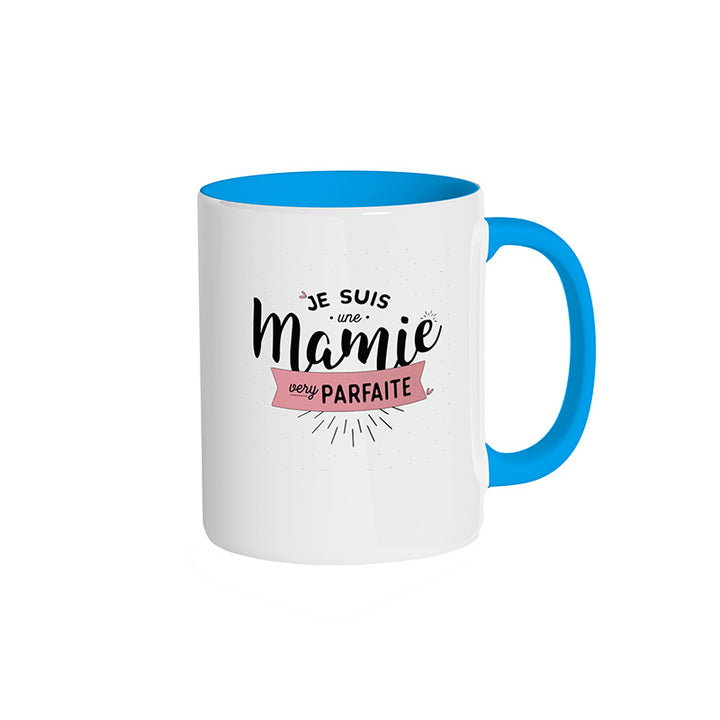Mug bleu ciel "Je suis une mamie very parfaite"