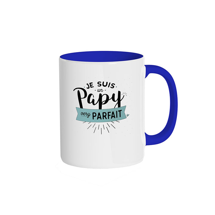 Mug bleu roi "Je suis un papy very parfait"