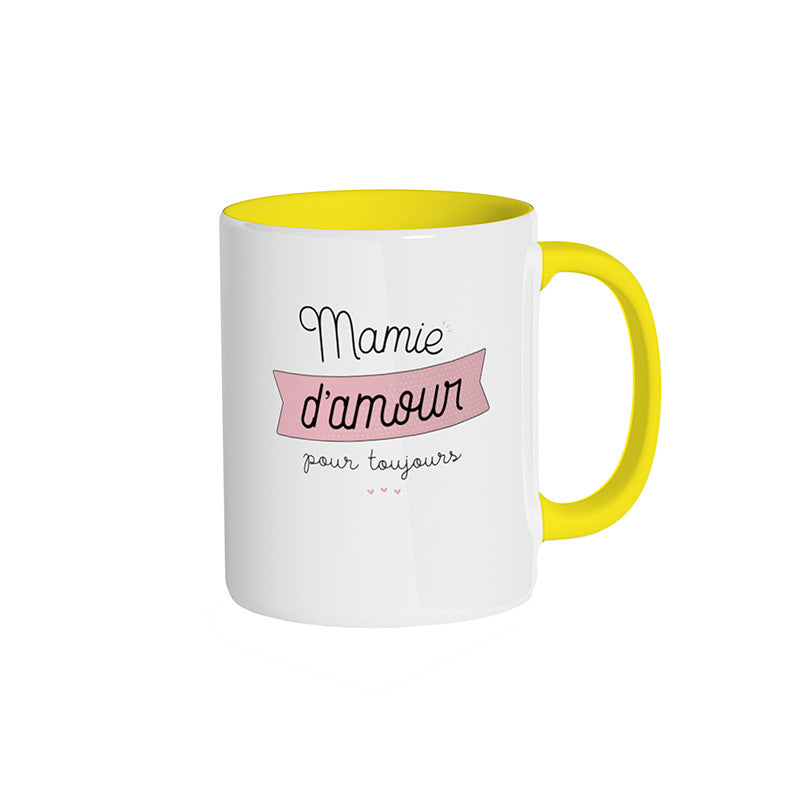 Mug jaune "Mamie d'amour pour toujours"