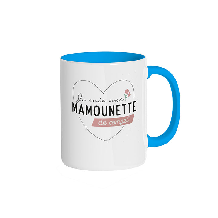 Mug bleu ciel "Je suis une mamounette de compet'"