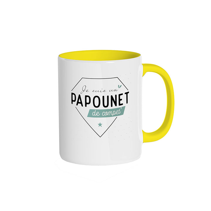 Mug jaune "Je suis un papounet de compet'"