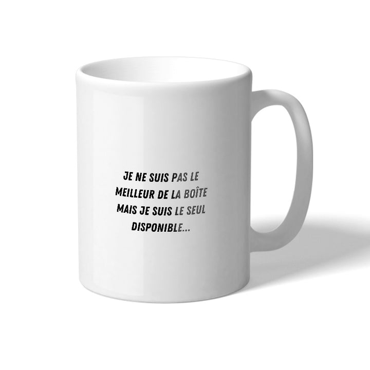 Mug blanc avec des designs colorés et humoristiques