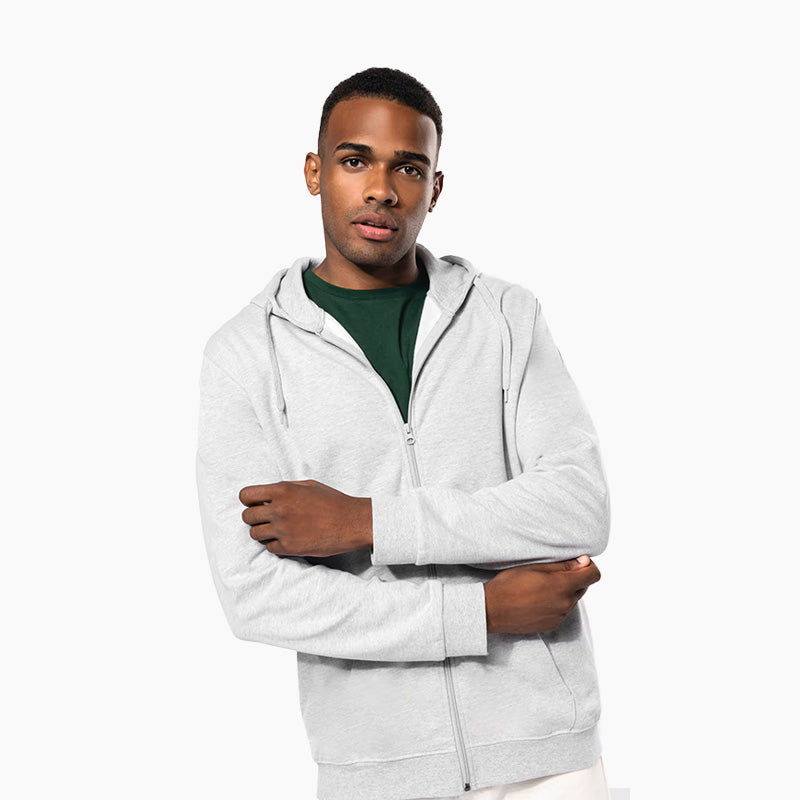 Poitrine du sweat-shirt zippé unisexe personnalisé gris