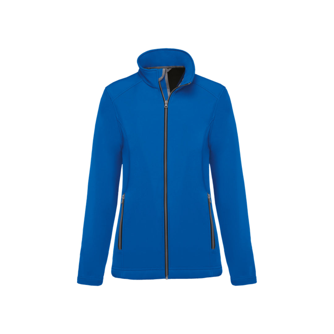 Veste softshell bleu roi à manches longues personnalisée pour femme