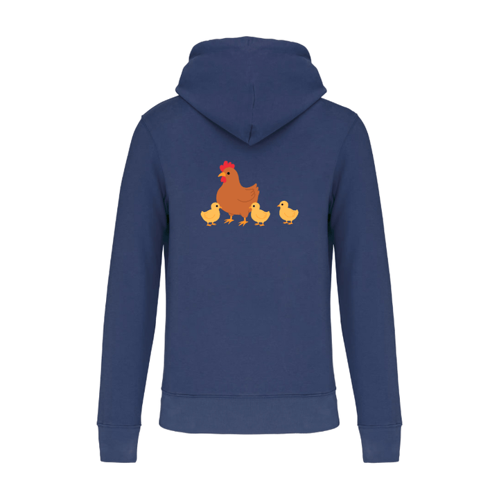 Sweat bleu foncé personnalisé dans le dos maman poule