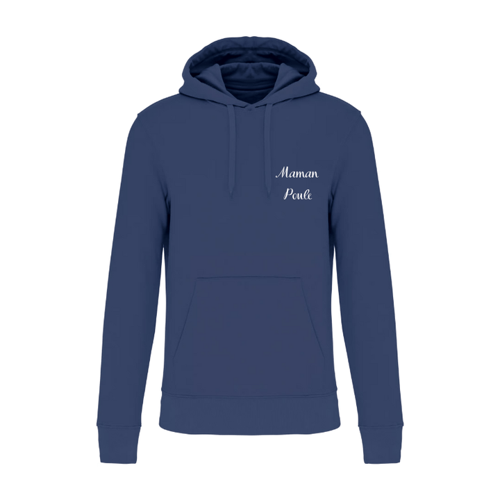 Sweat bleu foncé personnalisé mamn poule atelier français