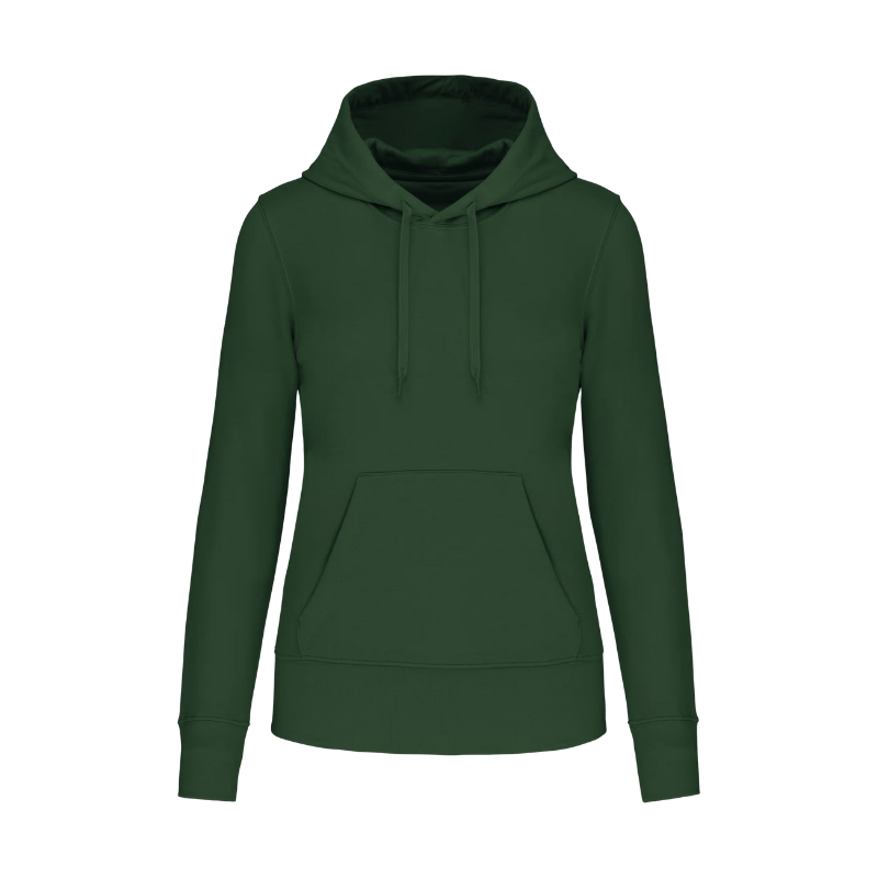 Sweat à capuche vert forêt coupe femme à personnaliser avec photo image logo et texte