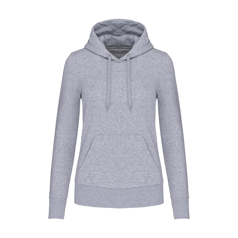 sweat coupe femme gris chine en coton et polyester à marque en sérigraphie