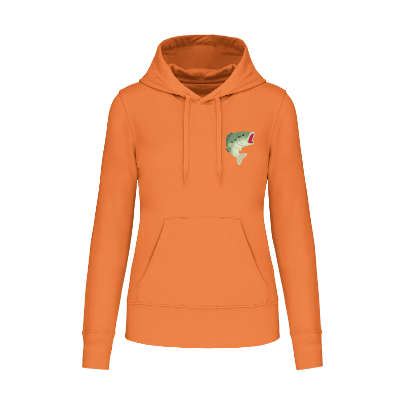 sweat coupe femme orange personnalisé à l'avant pour les amateurs de pêche