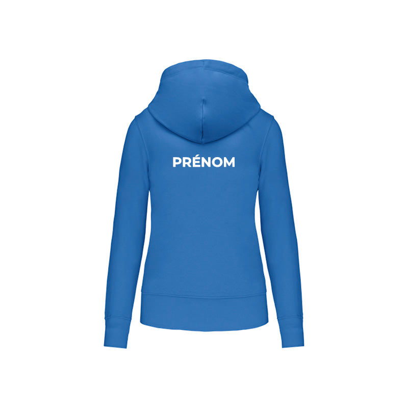 Dos du sweat-shirt à capuche Nacre Triathlon pour femme avec prénom