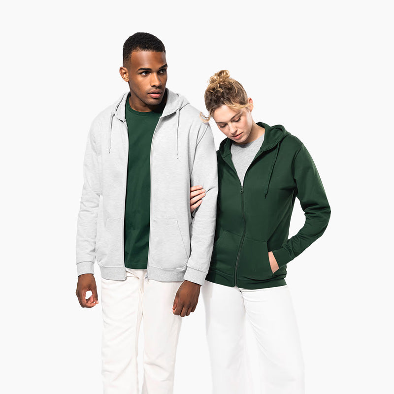 Sweat-shirt zippé unisexe gris et vert