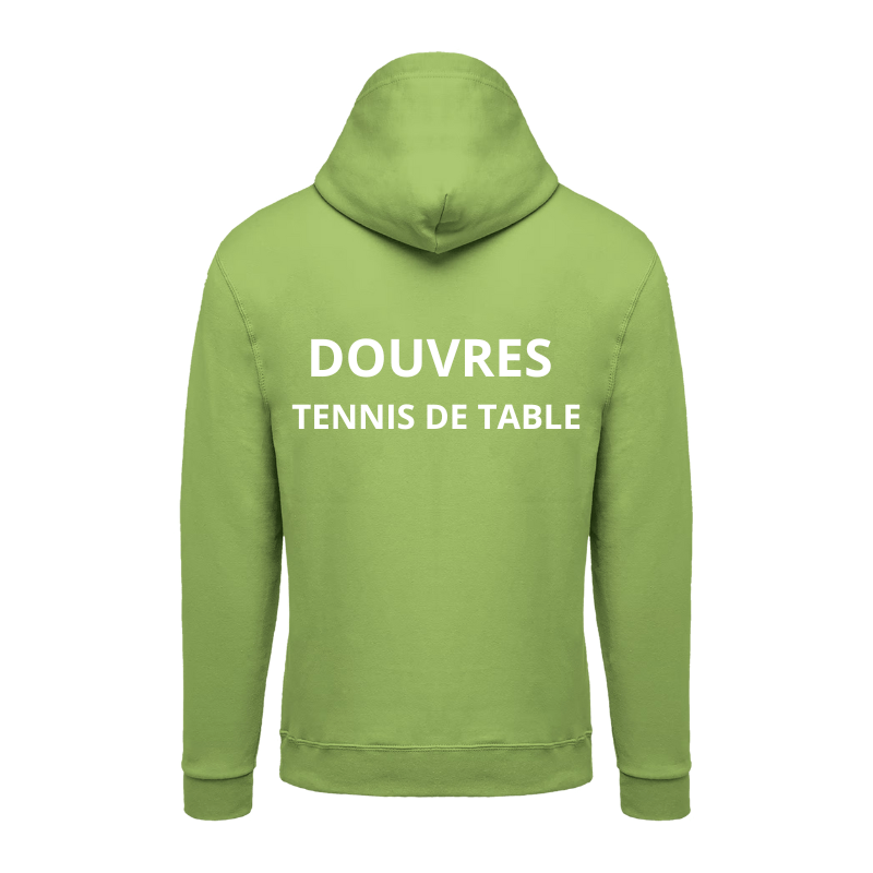 Sweat zippé vert Douvres Tennis de table flocage dans le dos. Vêtement vert