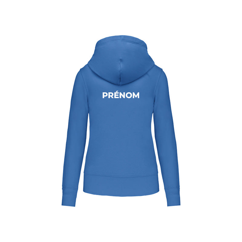 dos du sweat-shirt zippé Ovalie pour femme avec prénom