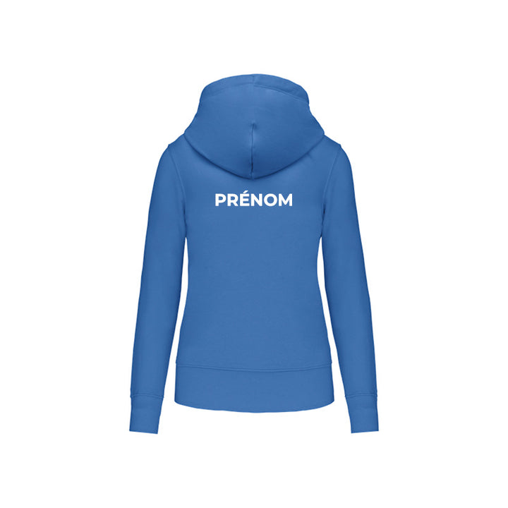 dos du sweat-shirt zippé Ovalie pour femme avec prénom
