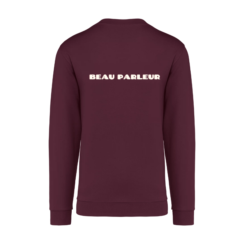 Dos sweat rouge bordeaux personnalisé en France en transfert sérigraphique beau parleur