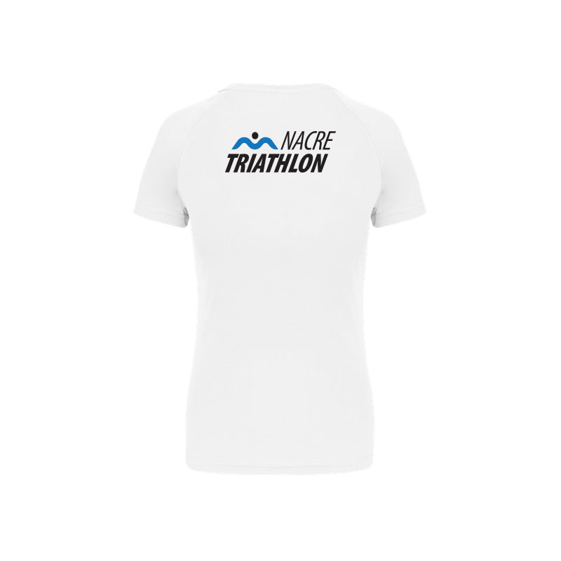 Dos du t-shirt de sport à manches courtes Nacre Triathlon pour femme avec logo