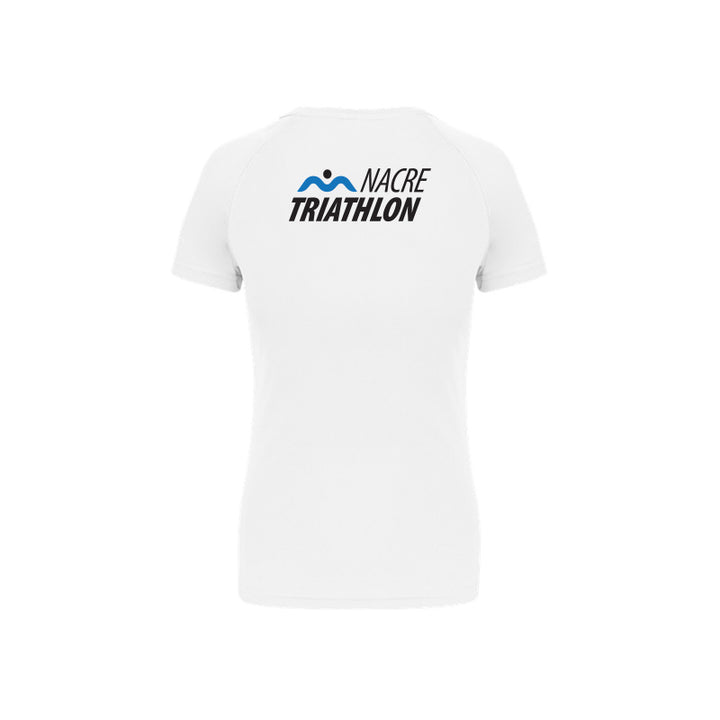 Dos du t-shirt de sport à manches courtes Nacre Triathlon pour femme avec logo