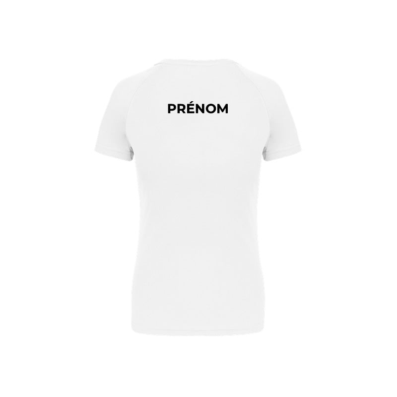 Dos du t-shirt de sport à manches courtes Nacre Triathlon pour femme avec prénom