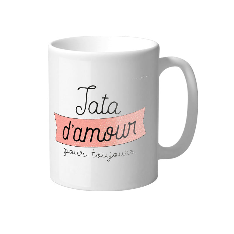 Mug blanc avec des designs colorés et humoristiques