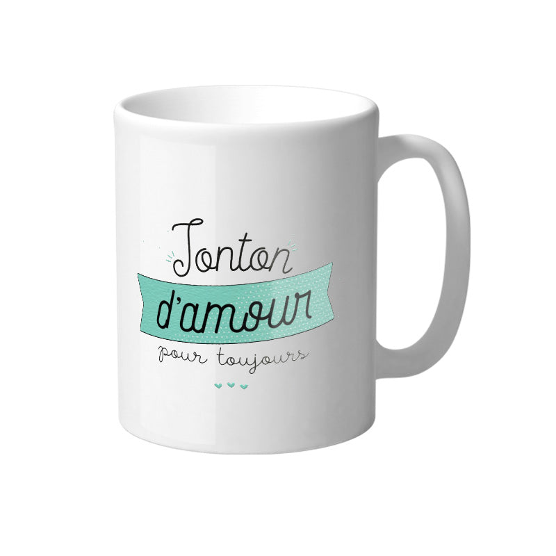 Mug blanc avec des designs colorés et humoristiques