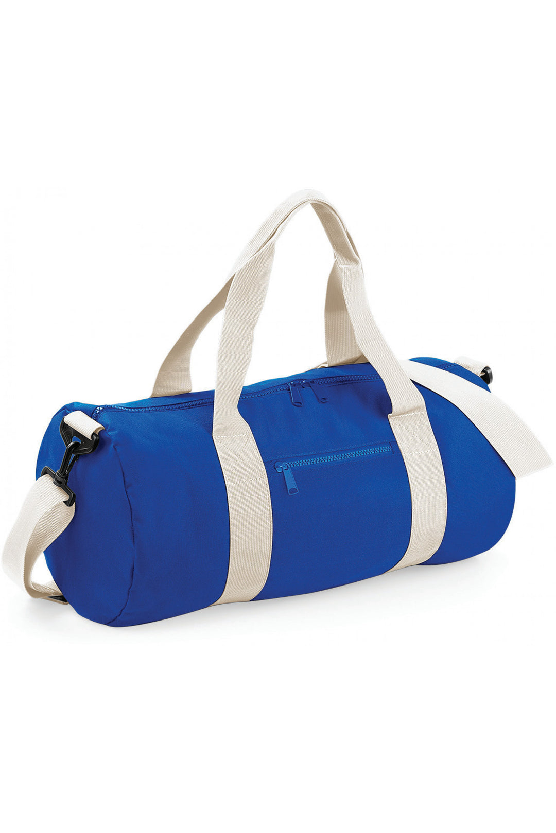 Sac de sport bleu à lanières blanches personnalisable avec fermeture éclair résistante