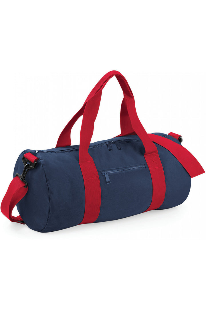 Sac de sport bleu marine à lanières rouges personnalisable avec poche zippée