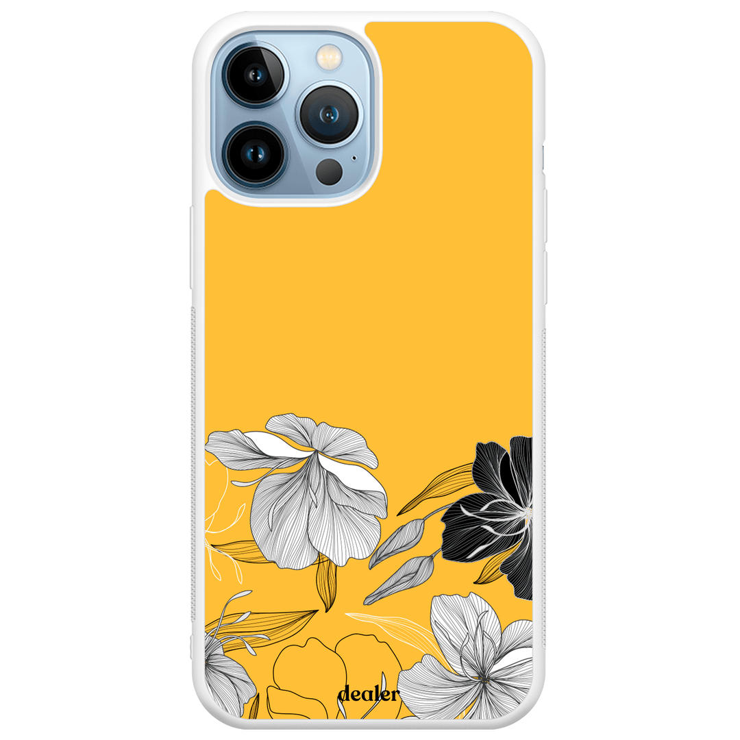 Dealer De Coque Coque Coque Fleurs blanches sur fond jaune