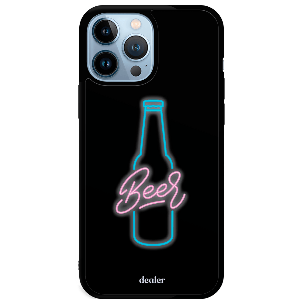 Coque avec une bière en néon