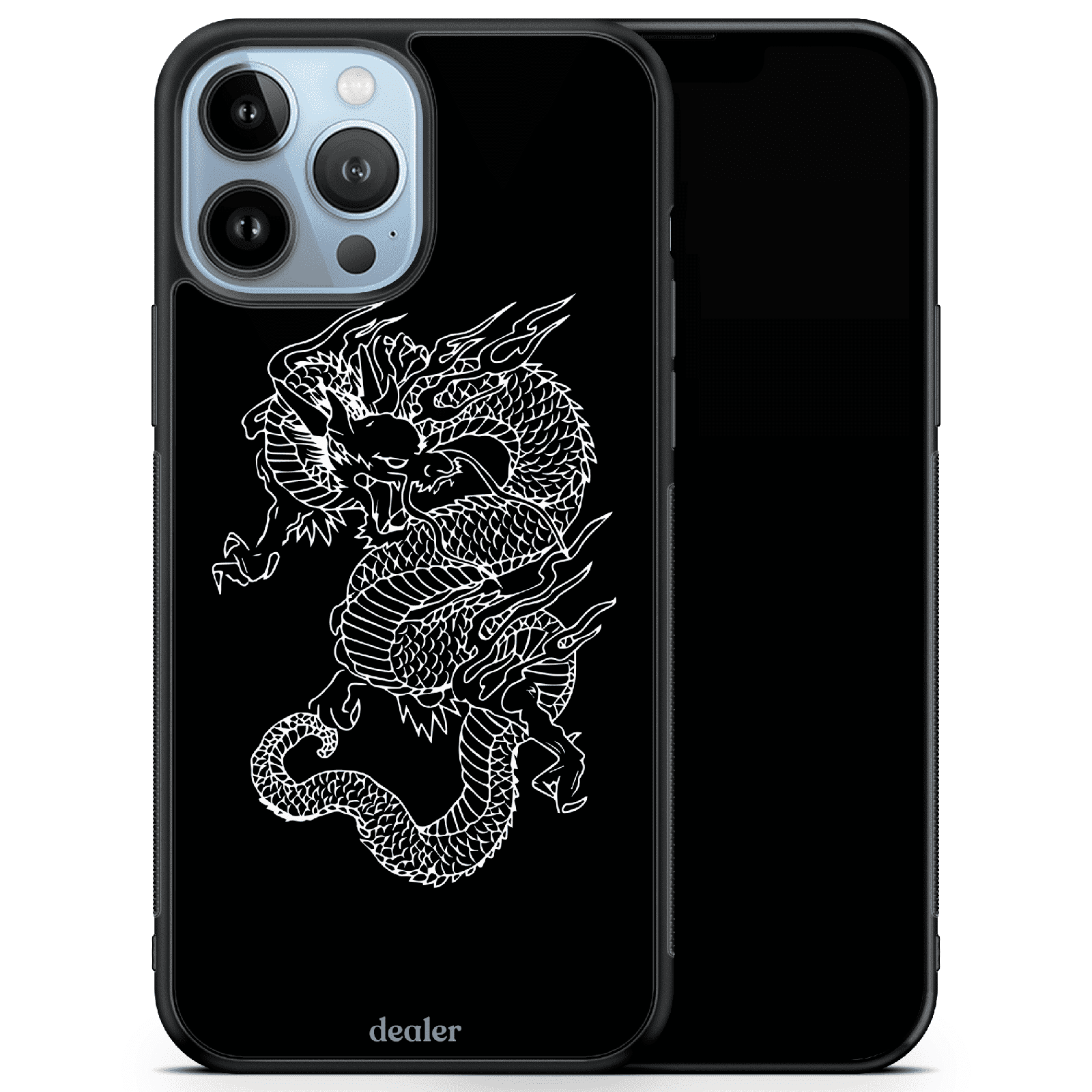 Coque portable avec un dragon noir, coque dragon noir en silicone renforcé Dealer de coque