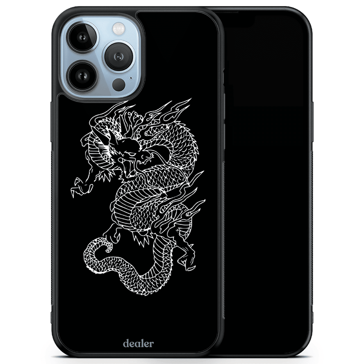 Coque portable avec un dragon noir, coque dragon noir en silicone renforcé Dealer de coque