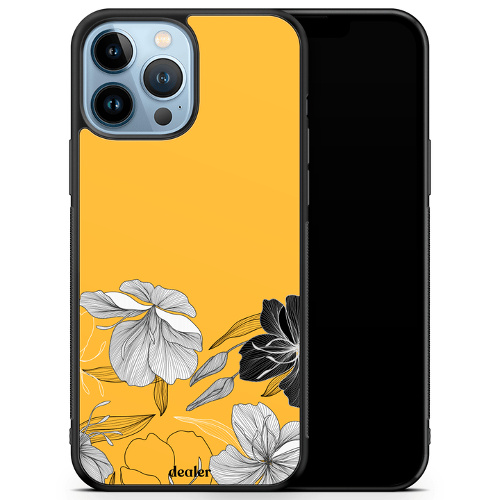 Dealer De Coque Coque Noir Coque Fleurs blanches sur fond jaune