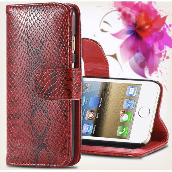 Dealer de Coque Etui basique Housse à clapet Serpent Cuir Rouge